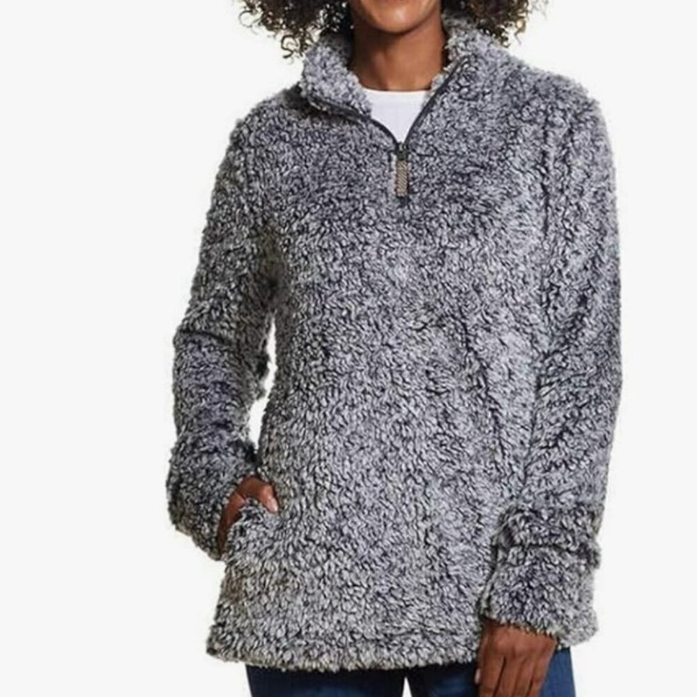 Weatherproof Vintage Women’s Gray Sherpa Fleece Quarter-Zip Pullover Jacket (M)
